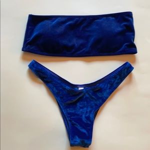 Electric Blue Velvet Swimwear Set